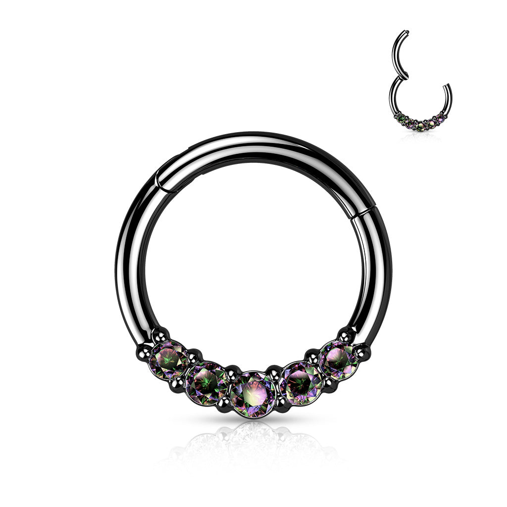 Surgical Steel Hinged Segment with Forward Facing 5 CZ Ring